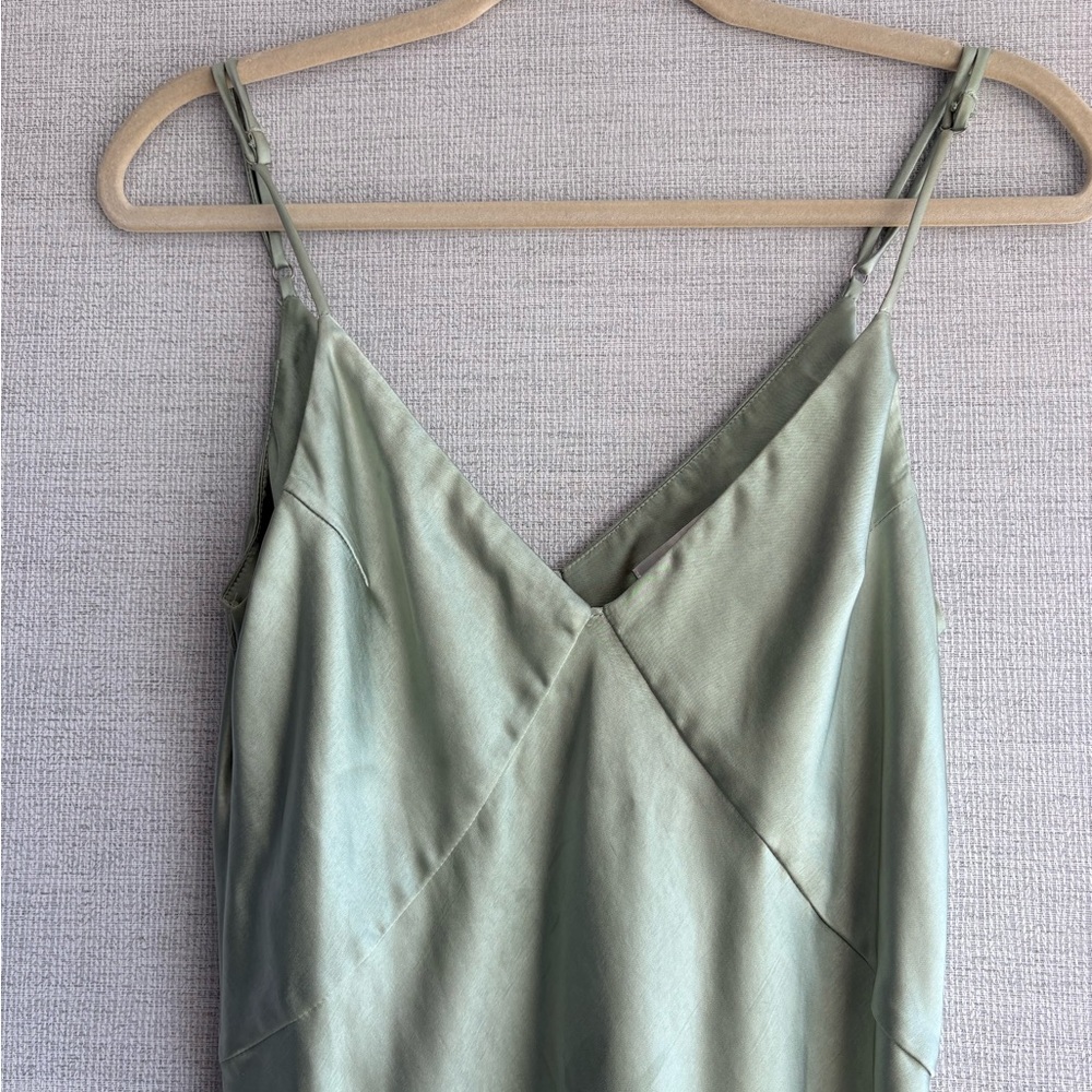 Sage Green Midi Slip Dress with Spaghetti Straps - Picture 2 of 6